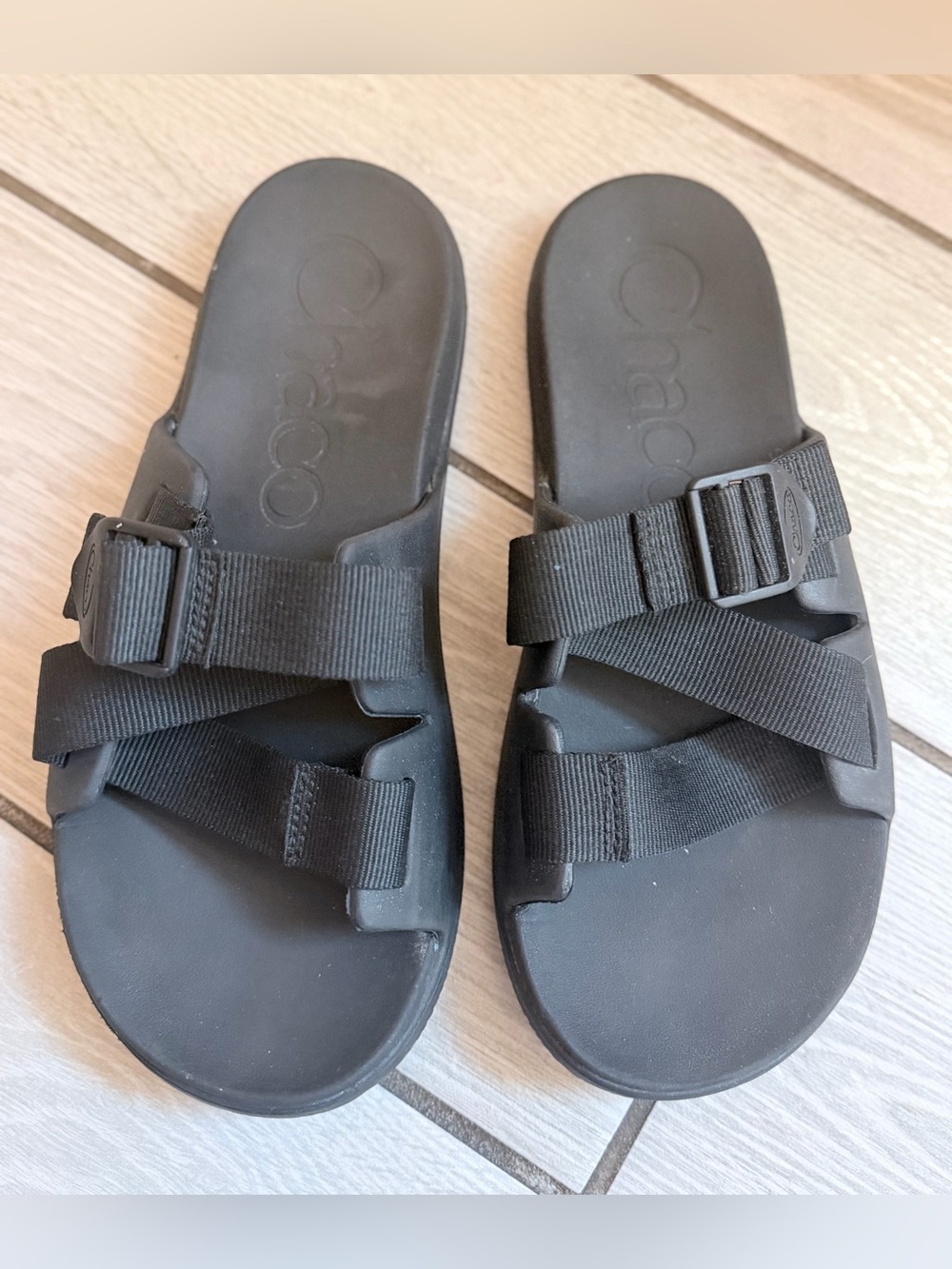 Chaco Black Slide Sandals with Adjustable Webbing Straps